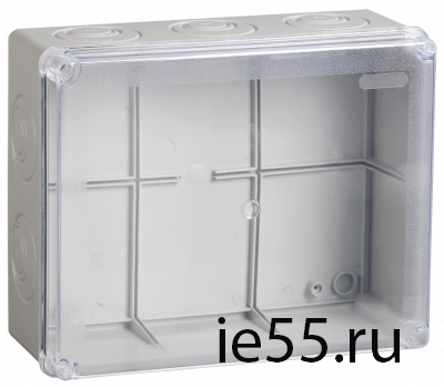 Коробка КМ41278 распаячная для о/п 240х195х165 мм IP55 (RAL7035, прозр. кр., кабельные вводы 5 шт)