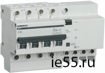Диф.автомат АД14 4Р 63А 300мА GENERICA