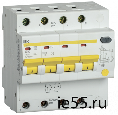 Диф.автомат АД14S 4Р 20А 100мА IEK